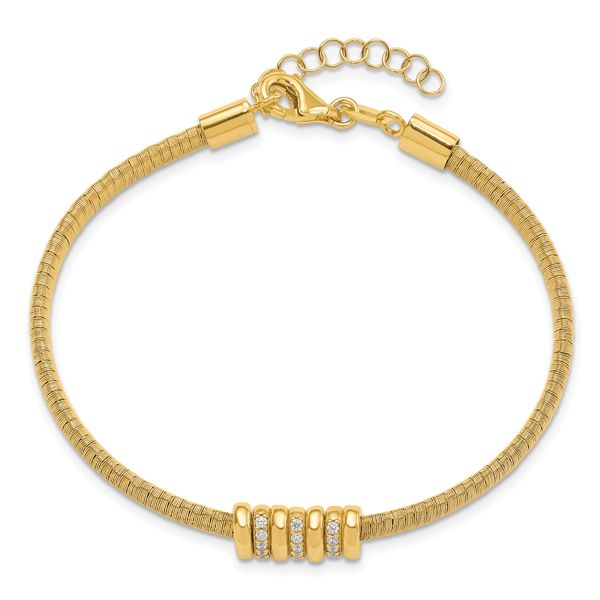 Sterling Silver Gold-tone CZ w/1in Safety Chain Flex Bangle - Image 2