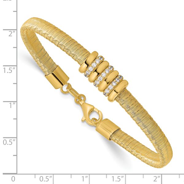 Sterling Silver Gold-tone CZ w/1in Safety Chain Flex Bangle - Image 3