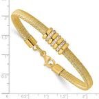 Sterling Silver Gold-tone CZ w/1in Safety Chain Flex Bangle - Image 3