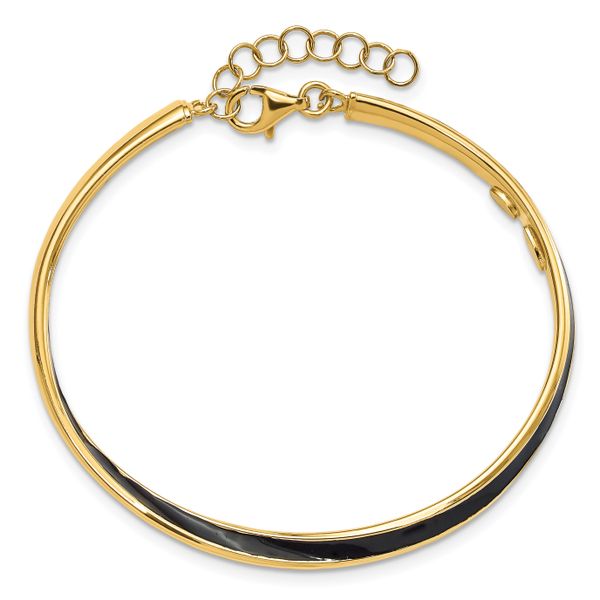 Sterling Silver Gold-tone Blk Enamel w/1in ext Chain Bangle - Image 2