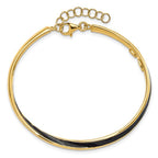 Sterling Silver Gold-tone Blk Enamel w/1in ext Chain Bangle - Image 2
