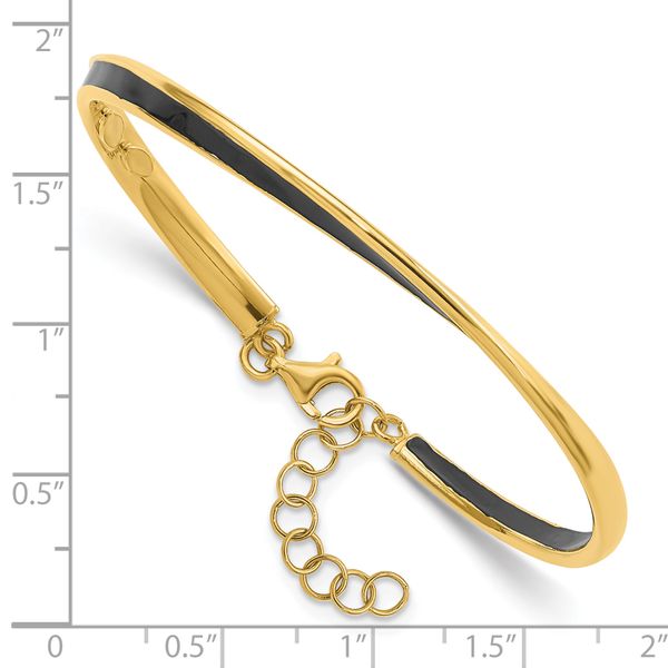 Sterling Silver Gold-tone Blk Enamel w/1in ext Chain Bangle - Image 3