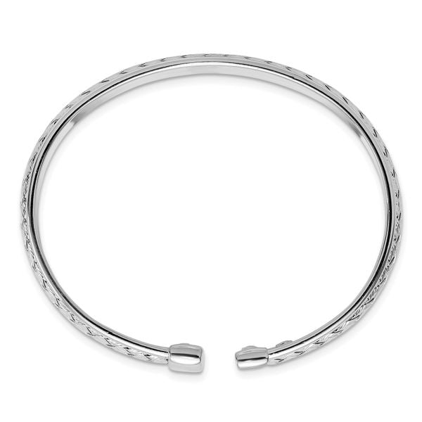 Sterling Silver Rhodium-plated Polished and Textured Cuff Bangle - Image 2