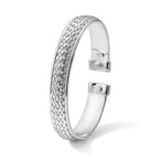 Sterling Silver Rhodium-plated Polished and Textured Cuff Bangle - Image 5