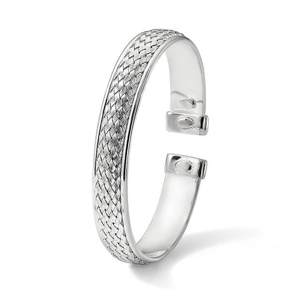 Sterling Silver Rhodium-plated Polished and Textured Cuff Bangle - Image 5