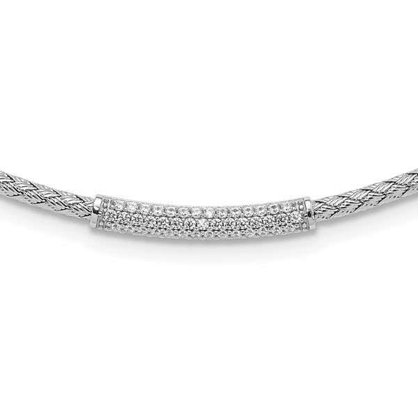 Leslie's Sterling Silver Rhodium-plated CZ Woven with 2in. ext Necklace