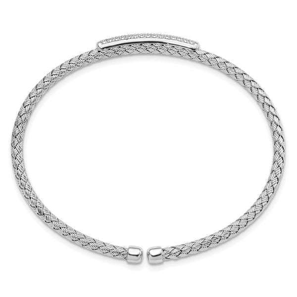 Leslie's Sterling Silver RH-plated CZ Woven Flexible Cuff Bangle - Image 2