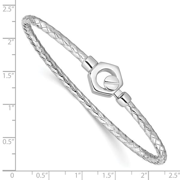 Sterling Silver Rhodium-plated Polished Braid Hook Bangle - Image 4