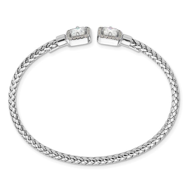 Leslie's Sterling Silver RH-plated CZ Polished Square Halo Cuff Bangle - Image 2