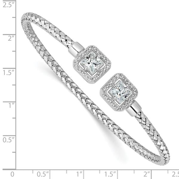 Leslie's Sterling Silver RH-plated CZ Polished Square Halo Cuff Bangle - Image 3