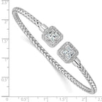 Leslie's Sterling Silver RH-plated CZ Polished Square Halo Cuff Bangle - Image 3