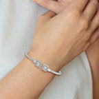 Leslie's Sterling Silver RH-plated CZ Polished Square Halo Cuff Bangle - Image 4