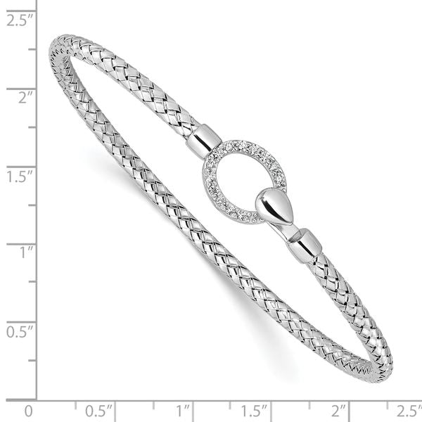 Leslie's Sterling Silver RH-plated CZ Polished Braided Hook Bangle - Image 3