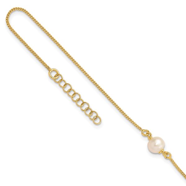 Leslie's Sterling Silver Gold-tone FWC Pearl 9in. Plus 1in. ext. Anklet