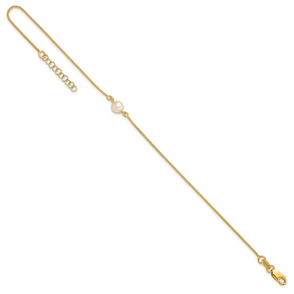 Leslie's Sterling Silver Gold-tone FWC Pearl 9in. Plus 1in. ext. Anklet - Image 2