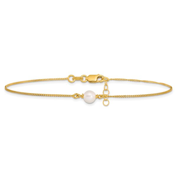 Leslie's Sterling Silver Gold-tone FWC Pearl 9in. Plus 1in. ext. Anklet - Image 3