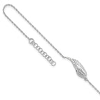 Leslie's Sterling Silver RH-plated CZ Angel Wing 9in. Plus 1in. ext. Anklet