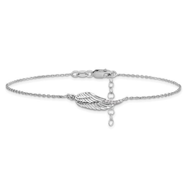 Leslie's Sterling Silver RH-plated CZ Angel Wing 9in. Plus 1in. ext. Anklet - Image 3