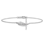 Leslie's Sterling Silver RH-plated CZ Angel Wing 9in. Plus 1in. ext. Anklet - Image 3