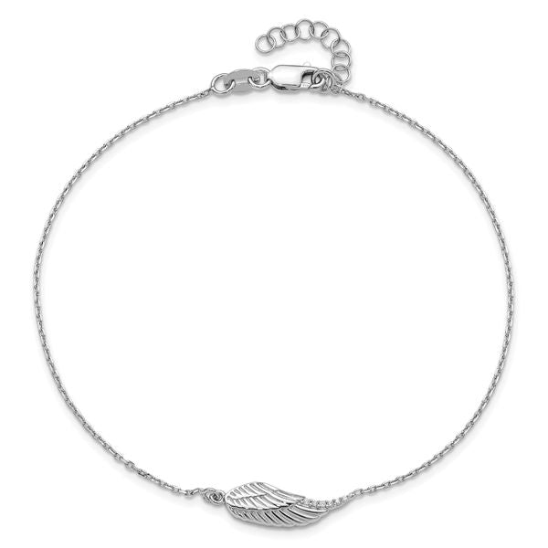 Leslie's Sterling Silver RH-plated CZ Angel Wing 9in. Plus 1in. ext. Anklet - Image 4