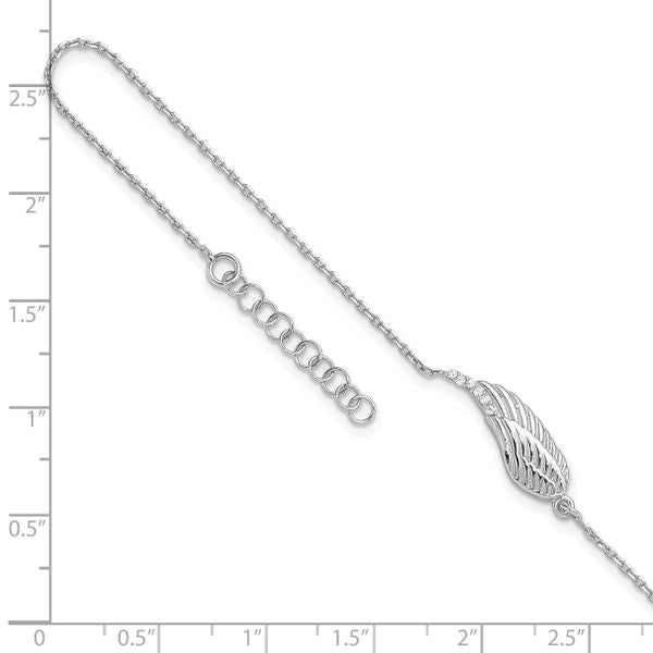 Leslie's Sterling Silver RH-plated CZ Angel Wing 9in. Plus 1in. ext. Anklet - Image 5