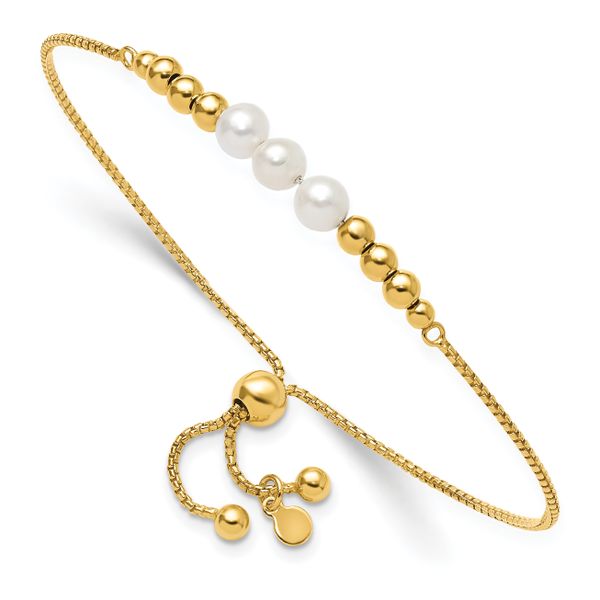 Leslie's Sterling Silver Gold-plated Polished FWC Pearls Adjustable Bracele