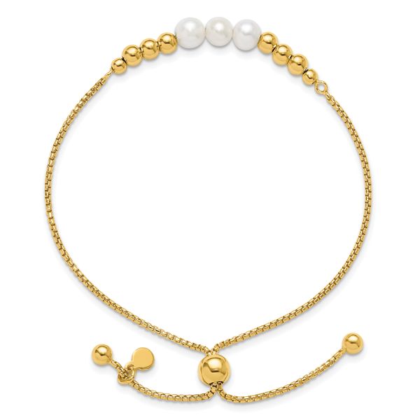 Leslie's Sterling Silver Gold-plated Polished FWC Pearls Adjustable Bracele - Image 2