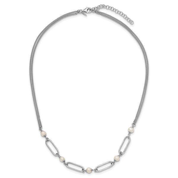 Leslie's Sterling Silver RH-plated Polished FWC Pearls with 2in ext. Neckla - Image 5