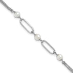 Leslie's Sterling Silver RH-plated Polished FWC Pearls with 2in ext. Bracel