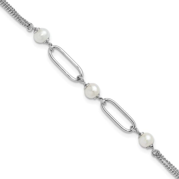 Leslie's Sterling Silver RH-plated Polished FWC Pearls with 2in ext. Bracel