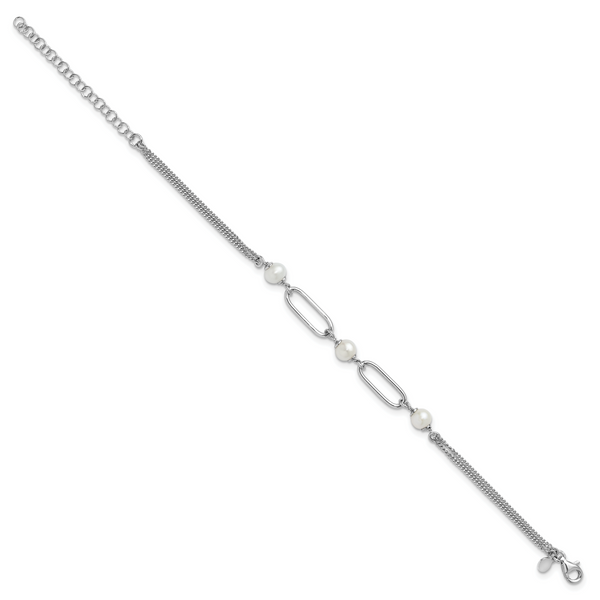 Leslie's Sterling Silver RH-plated Polished FWC Pearls with 2in ext. Bracel - Image 2