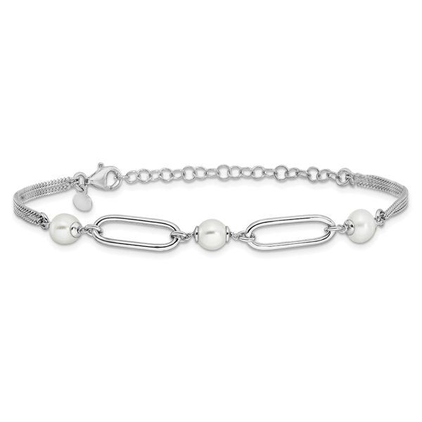 Leslie's Sterling Silver RH-plated Polished FWC Pearls with 2in ext. Bracel - Image 3