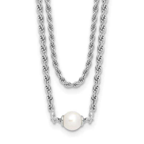 Leslie's Sterling Silver RH-plated Polish 2-strand FWC Pearl with 2in ext.