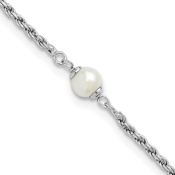 Leslie's Sterling Silver RH-plated Polished FWC Pearl with 2in ext. Bracele