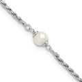 Leslie's Sterling Silver RH-plated Polished FWC Pearl with 2in ext. Bracele