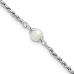 Leslie's Sterling Silver RH-plated Polished FWC Pearl with 2in ext. Bracele