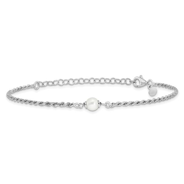 Leslie's Sterling Silver RH-plated Polished FWC Pearl with 2in ext. Bracele - Image 3