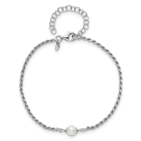 Leslie's Sterling Silver RH-plated Polished FWC Pearl with 2in ext. Bracele - Image 4