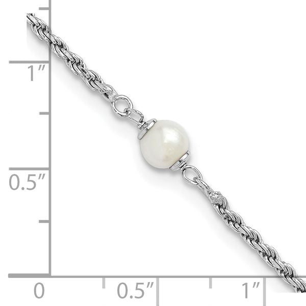 Leslie's Sterling Silver RH-plated Polished FWC Pearl with 2in ext. Bracele - Image 5