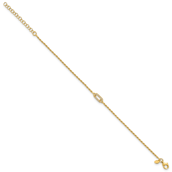 Leslie's Sterling Silver Gold-plated Polished CZ with 1.5in ext. Bracelet - Image 2