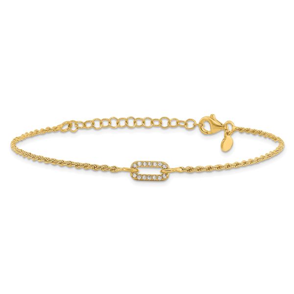 Leslie's Sterling Silver Gold-plated Polished CZ with 1.5in ext. Bracelet - Image 3