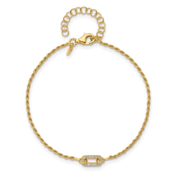 Leslie's Sterling Silver Gold-plated Polished CZ with 1.5in ext. Bracelet - Image 4
