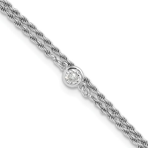 Leslie's Sterling Silver RH-plated Polished CZ 2-Strand 9 in Plus 1.5in ext