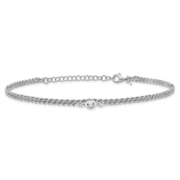 Leslie's Sterling Silver RH-plated Polished CZ 2-Strand 9 in Plus 1.5in ext - Image 3