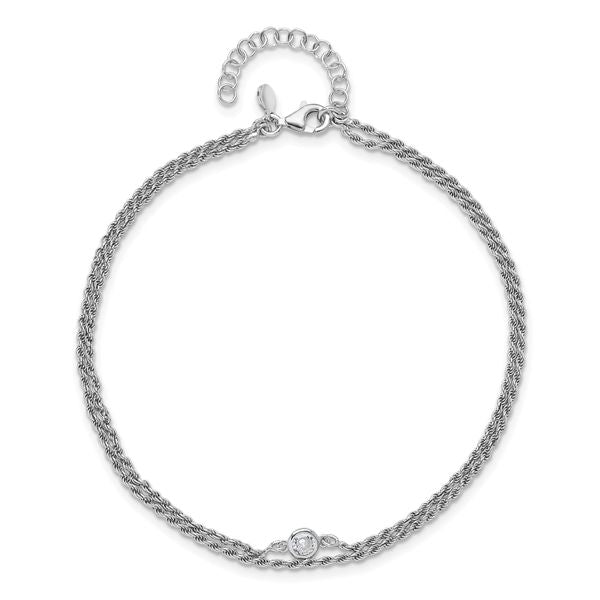 Leslie's Sterling Silver RH-plated Polished CZ 2-Strand 9 in Plus 1.5in ext - Image 4