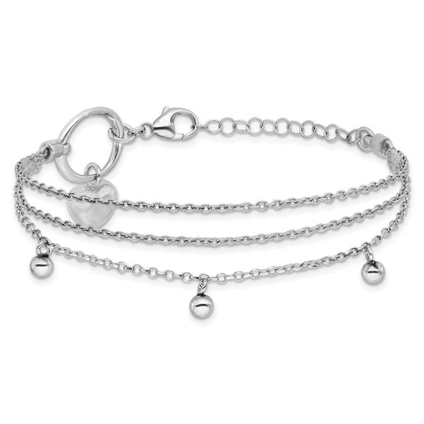 Leslie's Sterling Silver Rh-plated Heart 3-strand w/ 1in ext. Bracelet - Image 3