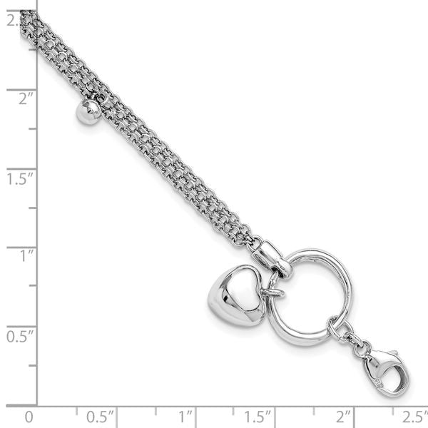 Leslie's Sterling Silver Rh-plated Heart 3-strand w/ 1in ext. Bracelet - Image 5