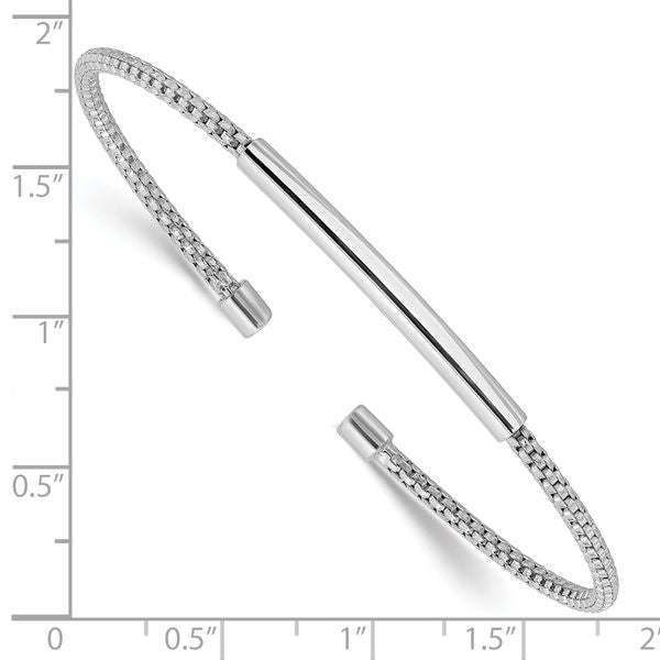 Leslie's Sterling Silver Rhodium-plated Polished and Textured Cuff Bracelet - Image 3