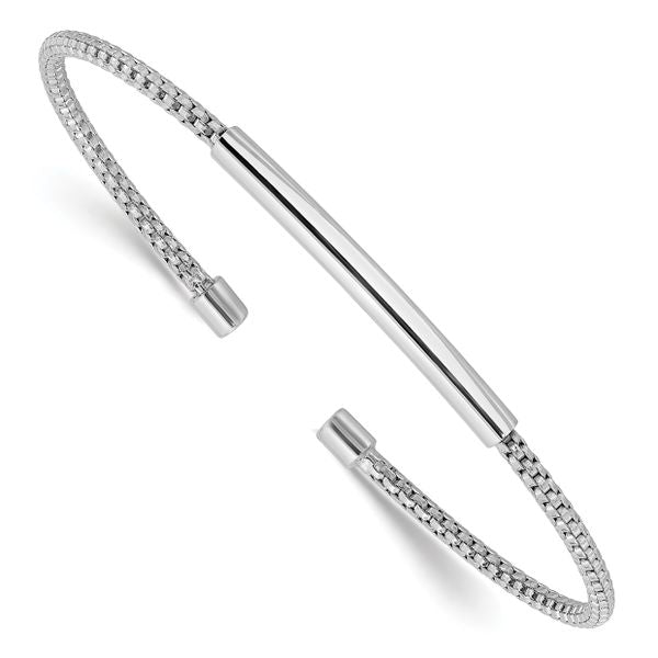 Leslie's Sterling Silver Rhodium-plated Polished and Textured Cuff Bracelet