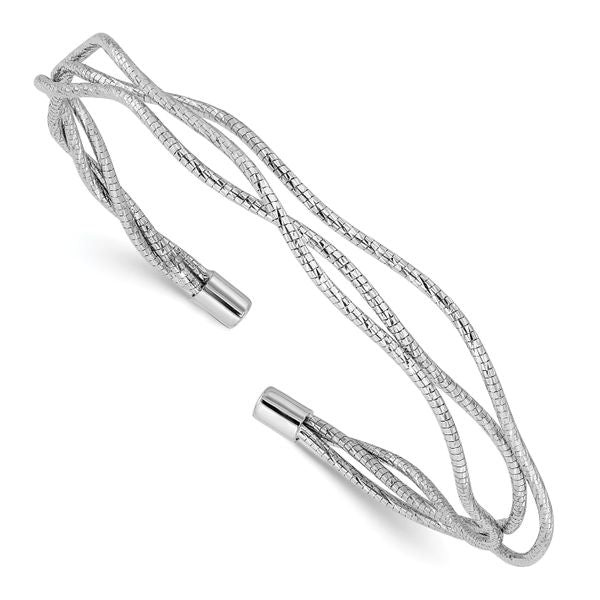 Leslie's Sterling Silver Rh-plated Polished and Textured Wavy Cuff Bracelet